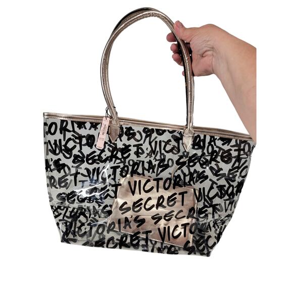 Victoria secret tote bag with clear see through black and rose gold handles NWT - Picture 5 of 9